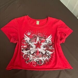 Y2k Red Crop Top with Graphic Design and Cut